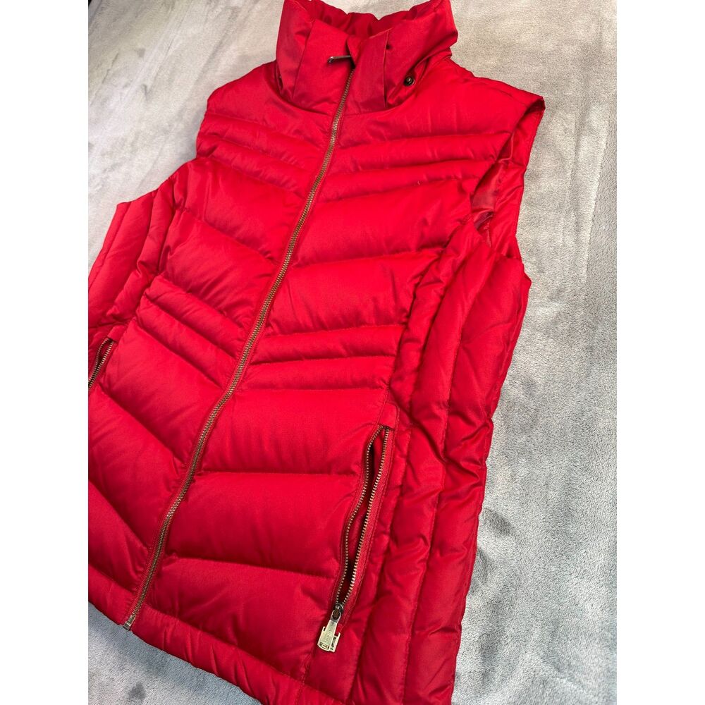 Michael Kors Red Puffer Vest Women Size L Full Zipped Pockets